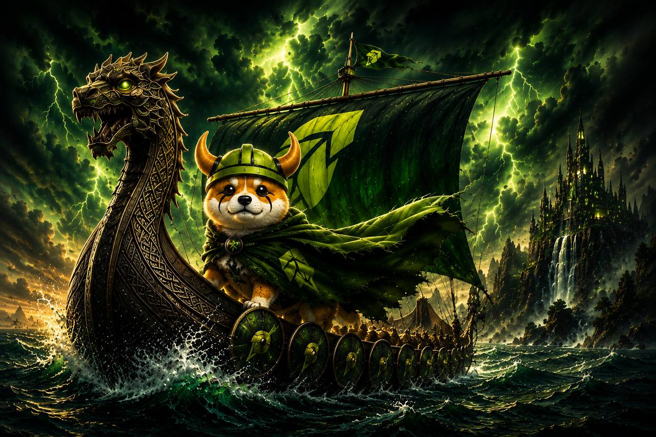 Floki sailing a dragon longship through green lightning